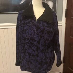 Croft & Barrow Purple Black Fleece Faux Fur Trim Full Zip Jacket Size XL